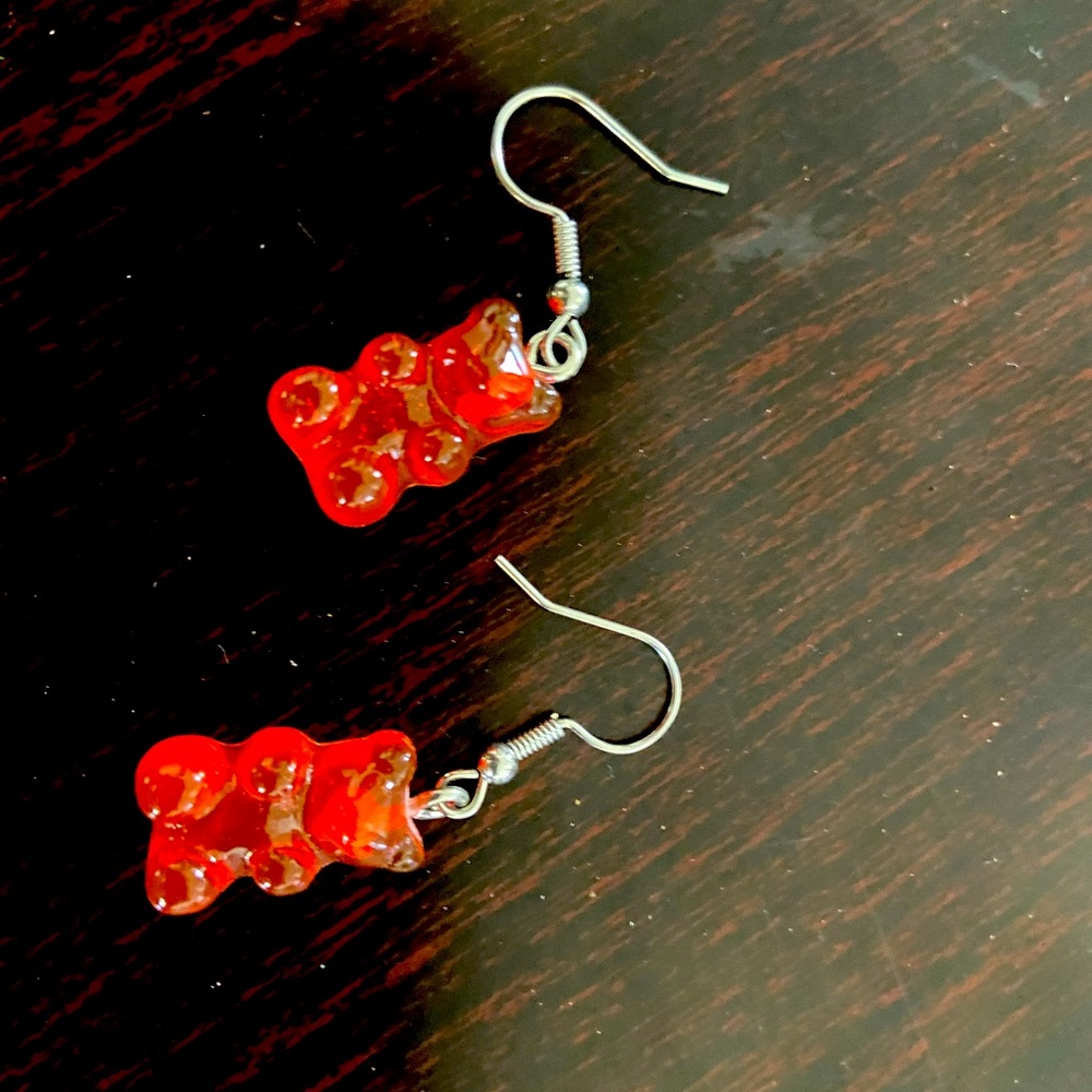Red teddy bear earrings new